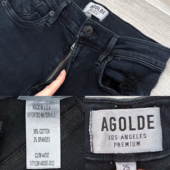 Agolde Sophie Hi Rise Skinny Jeans in Ruthless Dark Washed Black Blue Denim - Picture 3 of 14